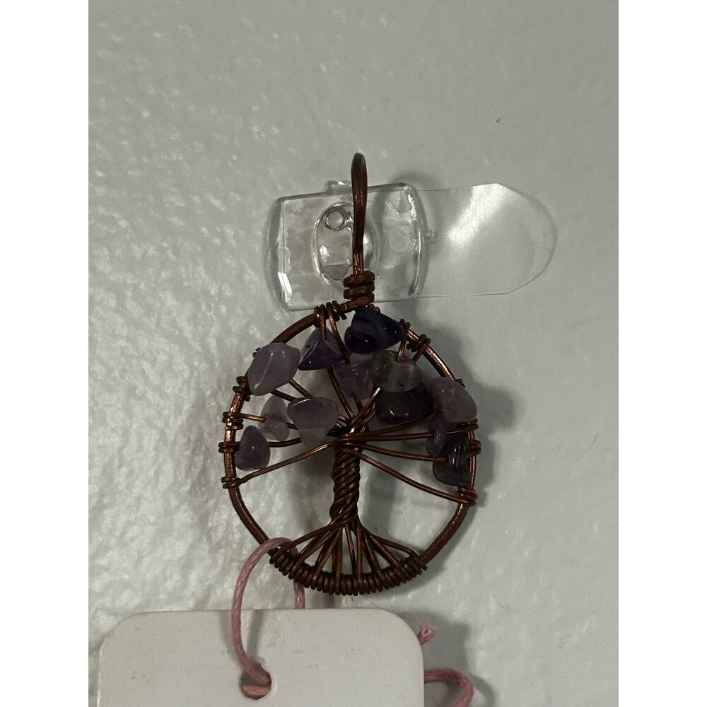 Handmade Copper and Serpentine Crystal Tree of life 3.5x2” Wall Decor